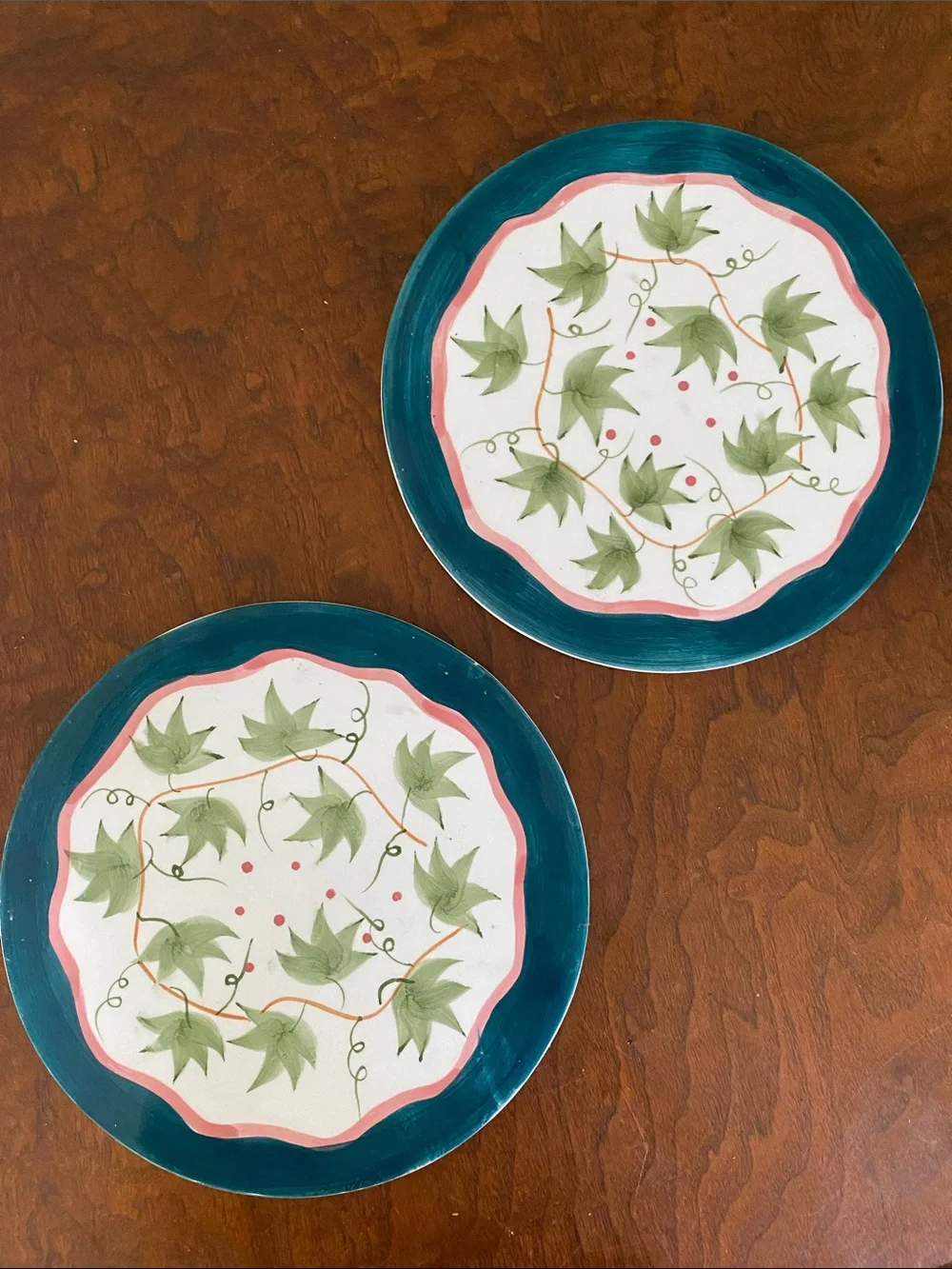 Pair of Vintage Ivy Vine Ceramic Trivet plates